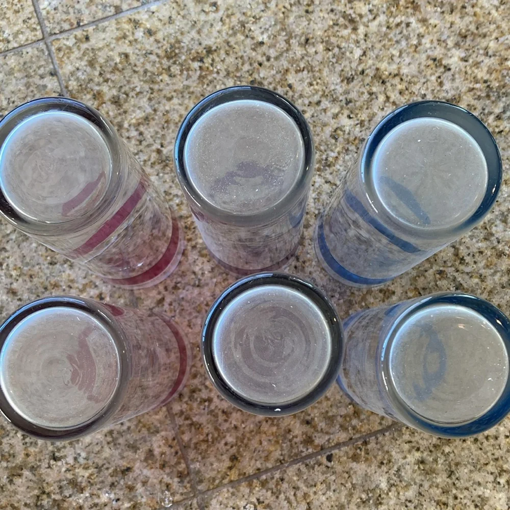 Libbey VintageSet of 6 glasses featuring colorful Bands Pink Blue Purple Summer